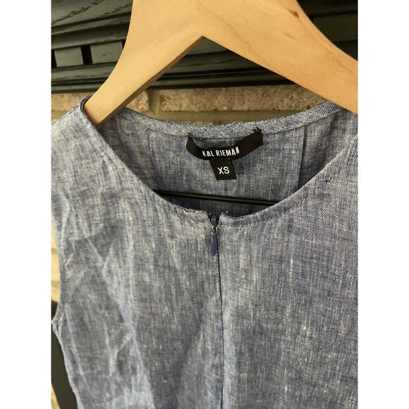 Kal Rieman Linen Pleated Mini Dress Womens XS Blue - Picture 4 of 6